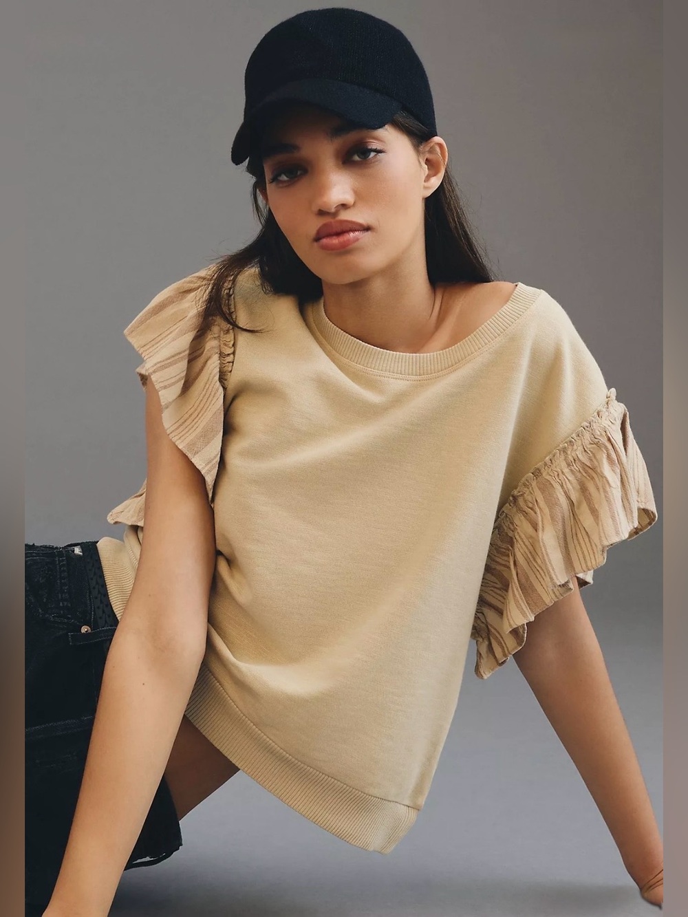 Anthropologie Pilcro Chambray Flutter-Sleeve
Sweatshirt Tee